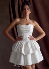 Noelle White Strapless Corset Layered Poplin Mini Dress