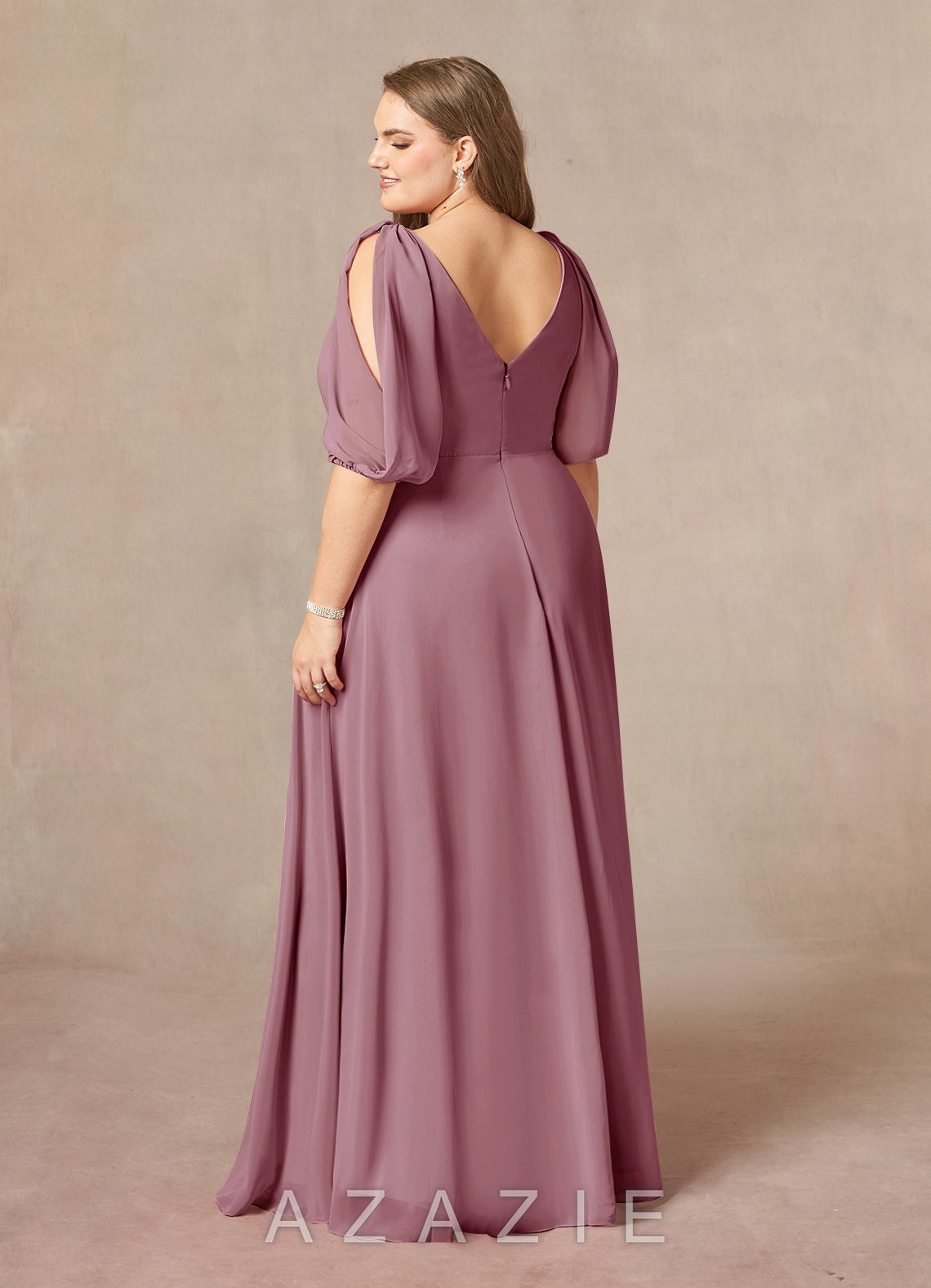Azazie Bronwyn Vintage Mauve A-Line V-Neck Ruched Chiffon Dress vintage_mauve