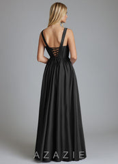 Azazie Delmie Black A-Line Corset Stretch Satin Dress black