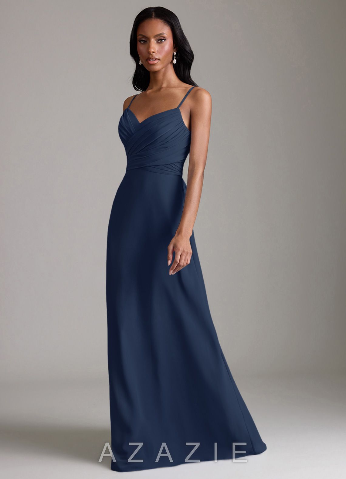 Azazie Kali Dark Navy A-Line Pleated Chiffon Dress dark_navy
