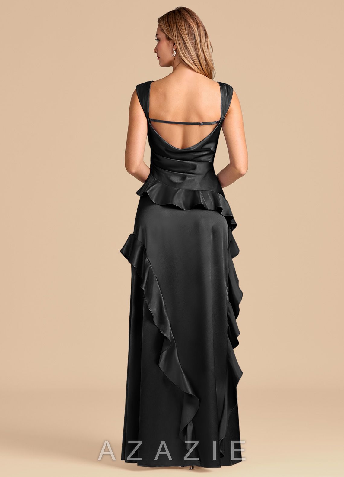 Azazie Sloane Black A-Line Sweetheart Neckline Metallic Satin Dress black