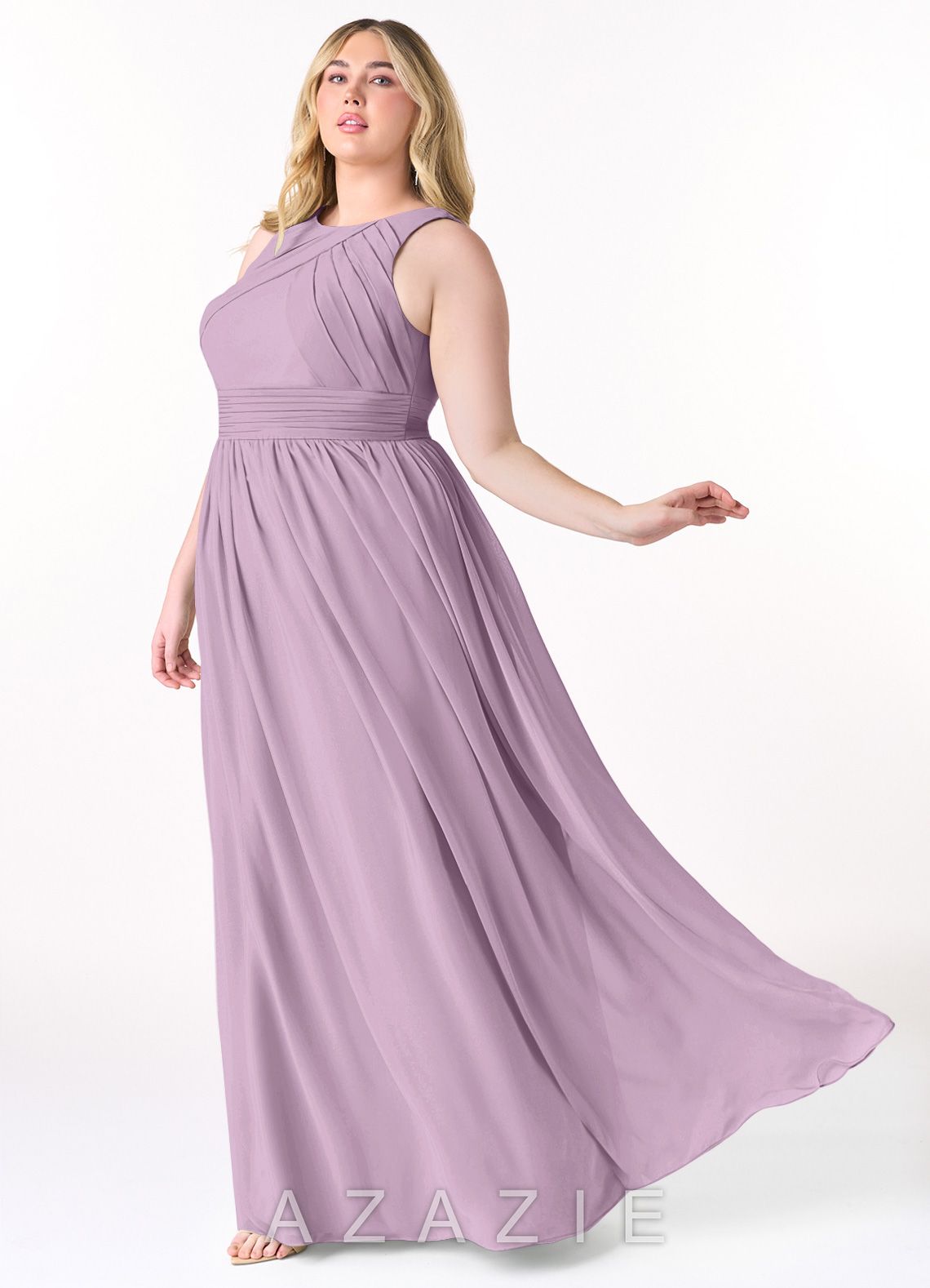 Azazie Harper Wisteria A-Line Pleated Chiffon Dress wisteria