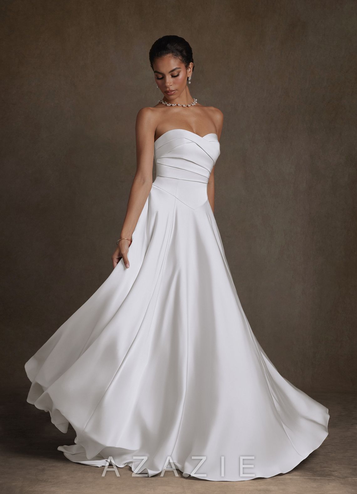 Azazie Alta Diamond White A-Line Strapless Stretch Satin Dress diamond_white