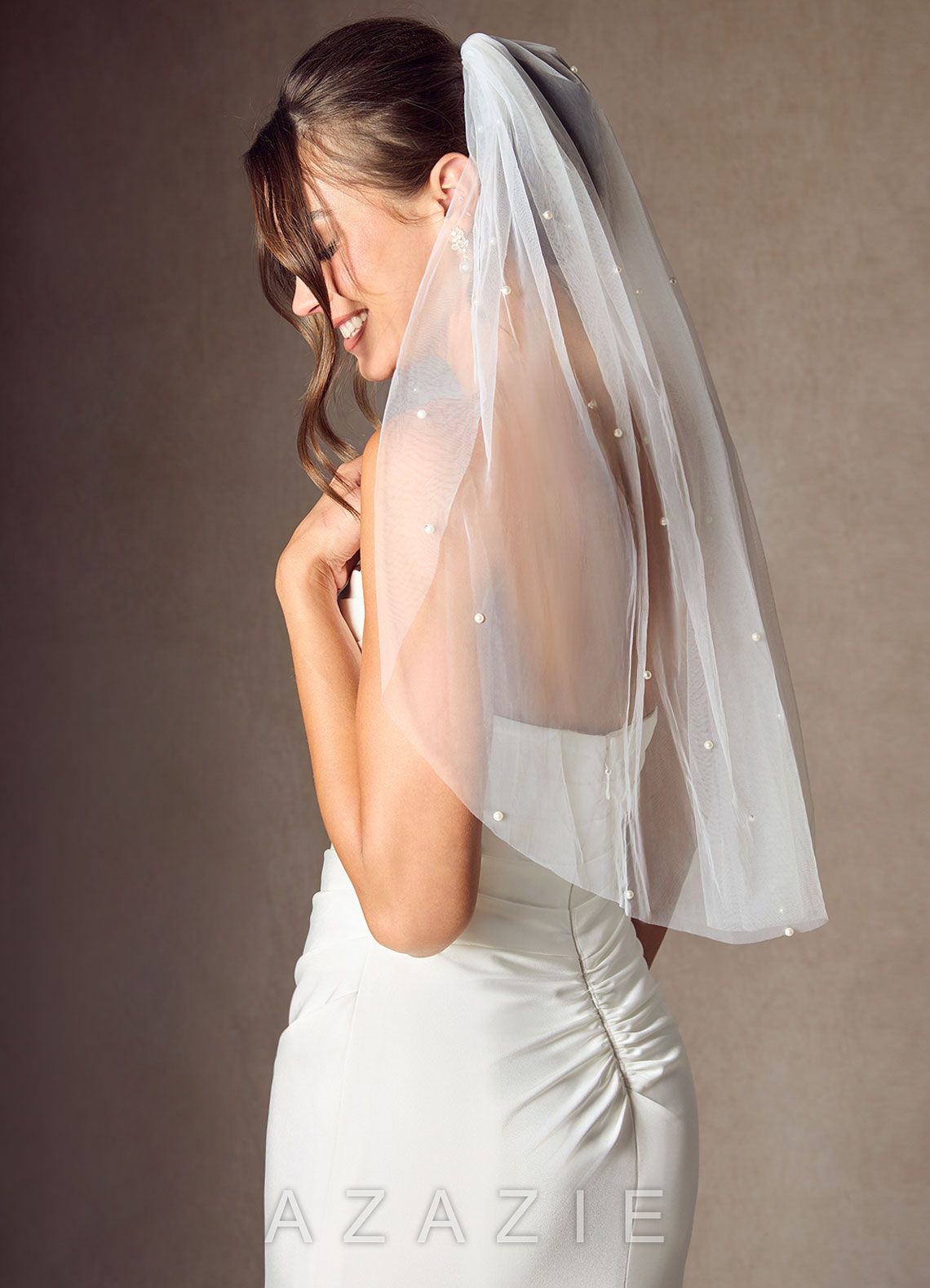 Jenna Pearl Waist Length Veil  diamond_white