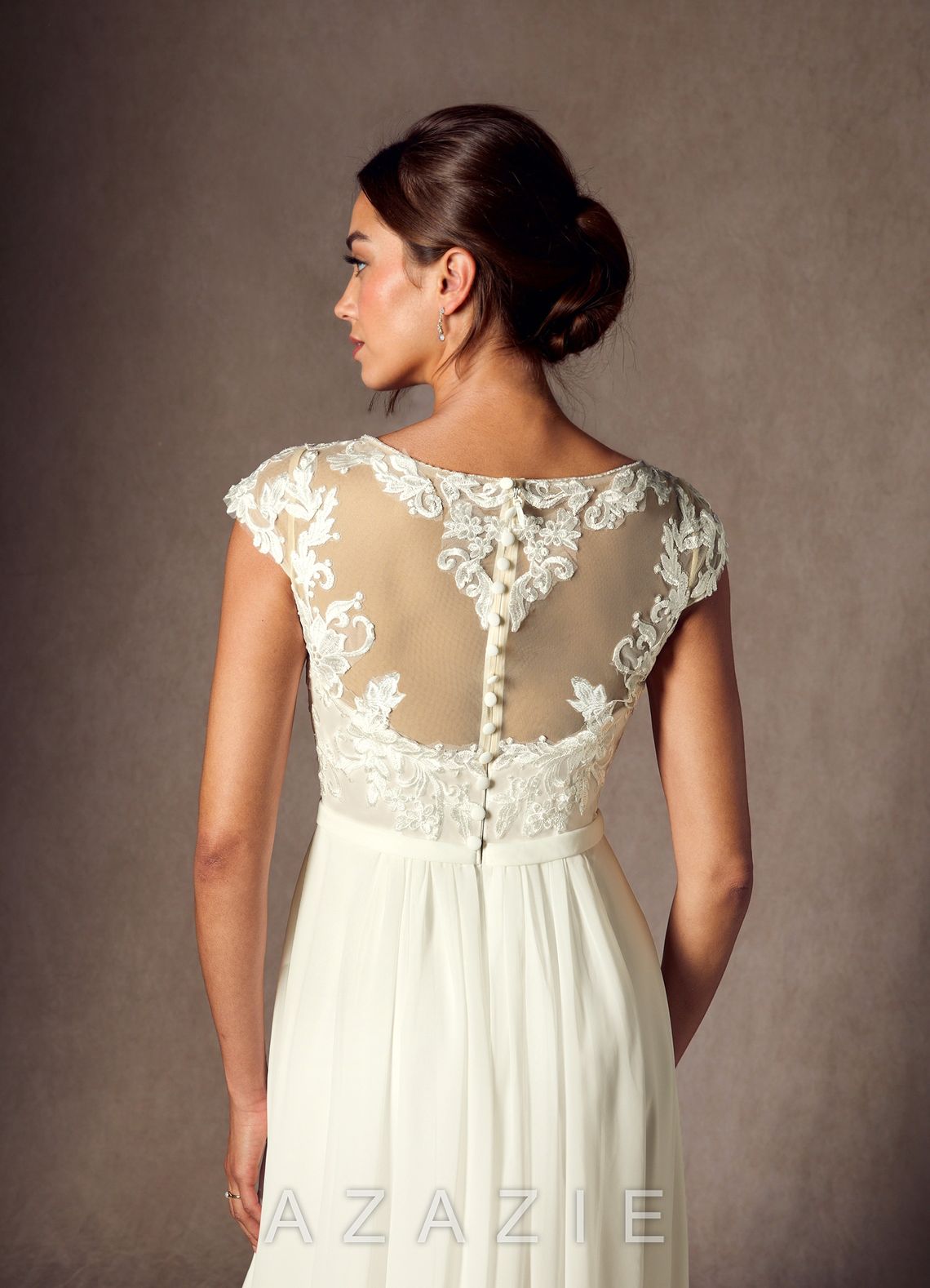 Azazie Brynslee Wedding Dress Cream A-Line Scoop Sequins Chiffon Dress cream