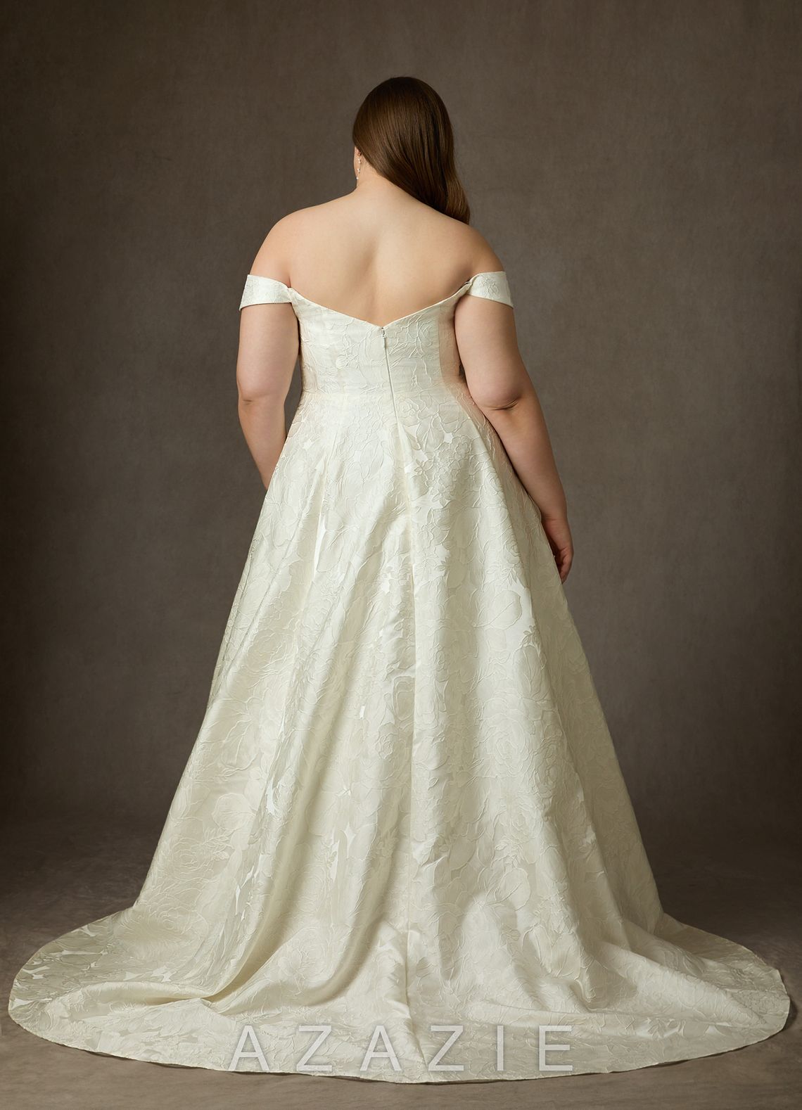 Azazie Amaya Antique White Ball-Gown Strapless Floral Jacquard Dress antique_white