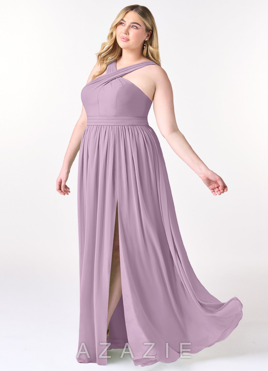 Azazie Elvira Wisteria A-Line Pleated Chiffon Dress wisteria
