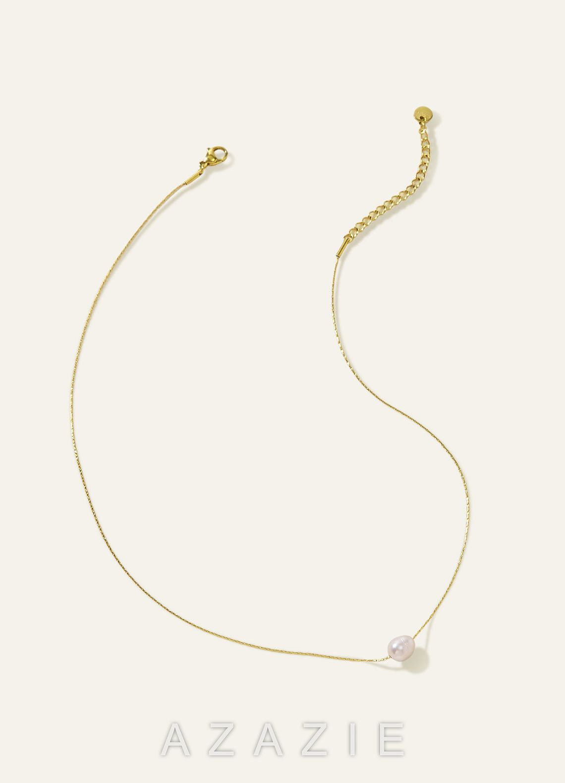 Pearl Solitaire Necklace  gold