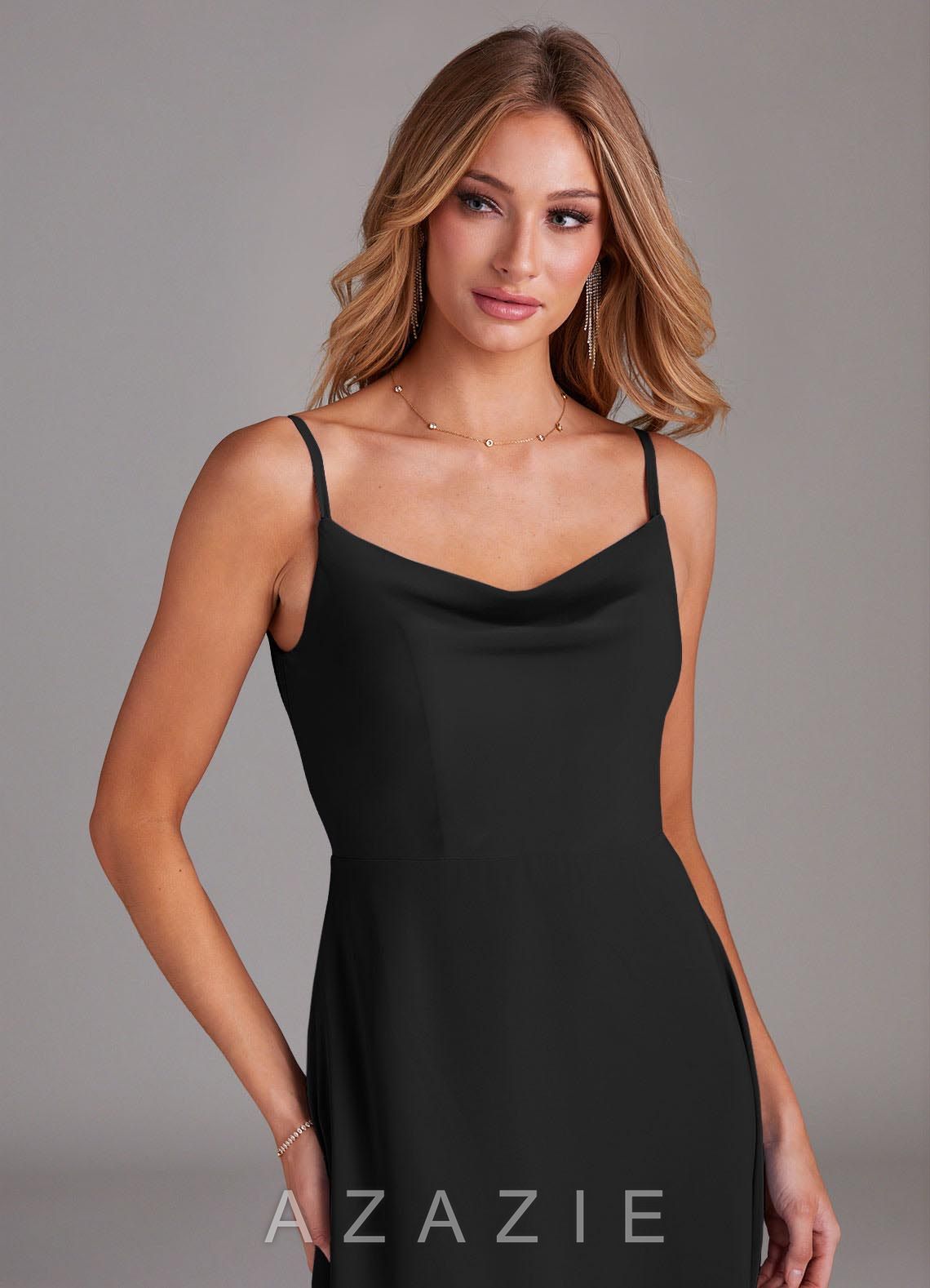 Azazie Daenerys Black A-Line Cowl Chiffon Dress black