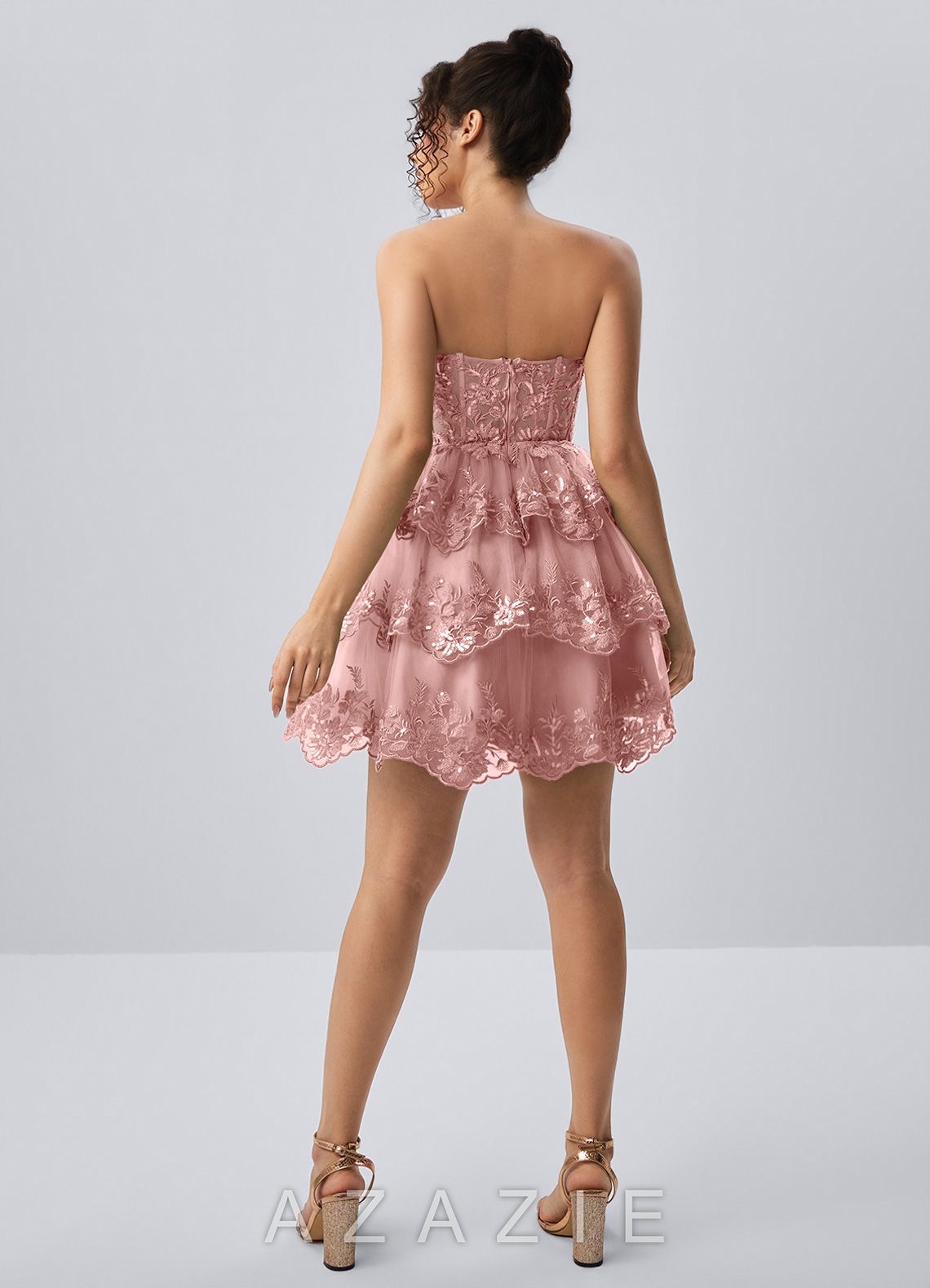 Liaorde Blush Taupe Ruffles Sequins A Line Mini Dress