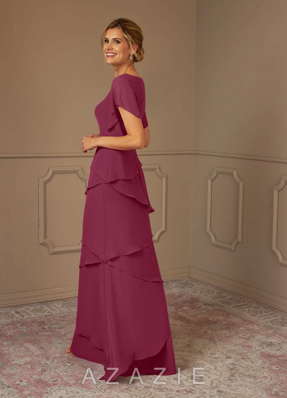 Azazie OHara Mulberry A-Line V-Neck Chiffon Dress mulberry