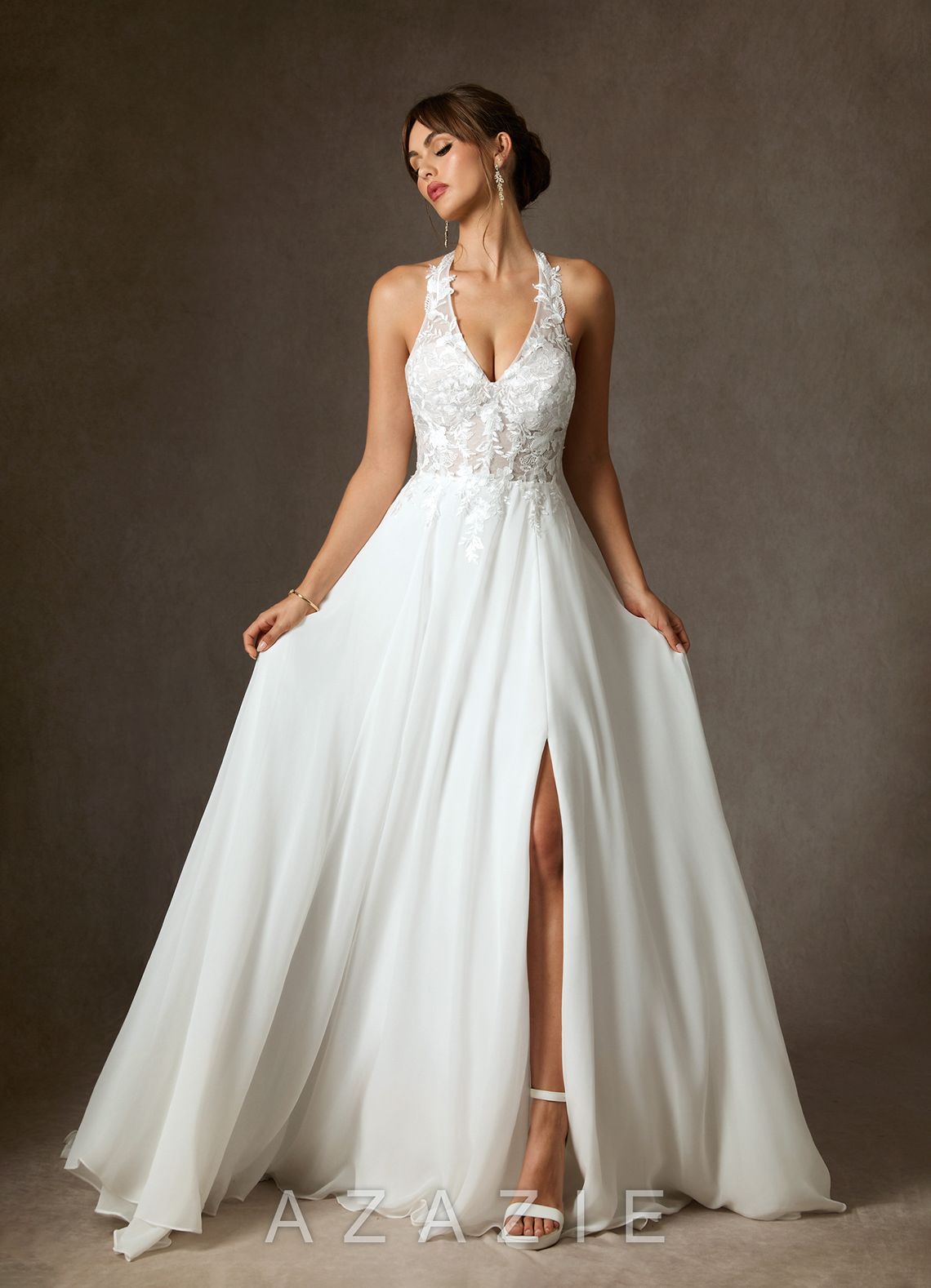 Azazie Sonja Diamond White A-Line Lace Dress