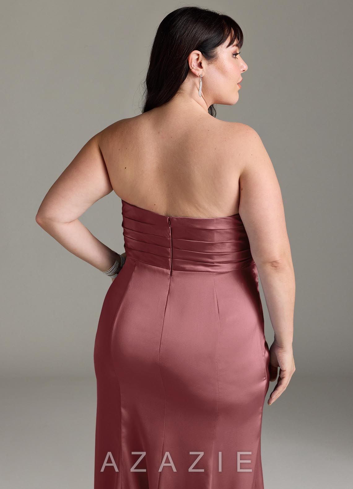 Azazie Yola Amethyst Sheath V-Neck Pleated Stretch Satin Convertible Dress amethyst