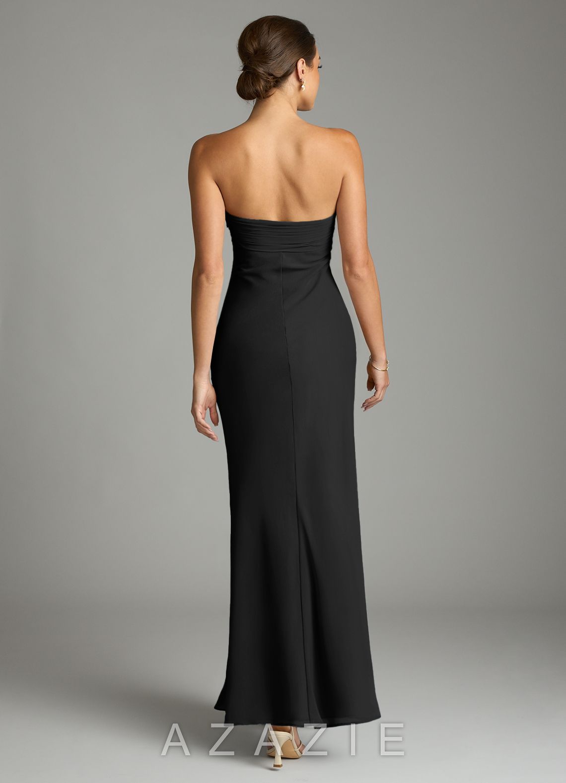 Azazie Saylor Black Mermaid Strapless Chiffon Dress black