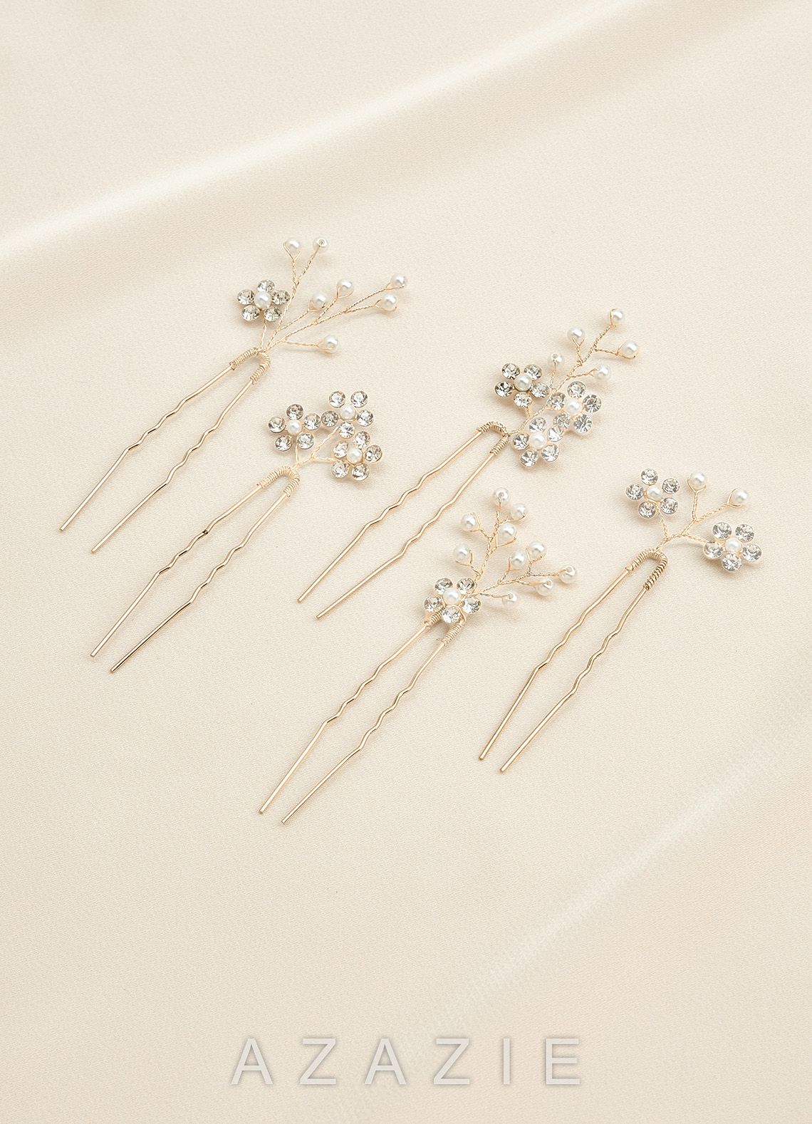 Rhinestone Floral Cluster Hairpin Set  gold