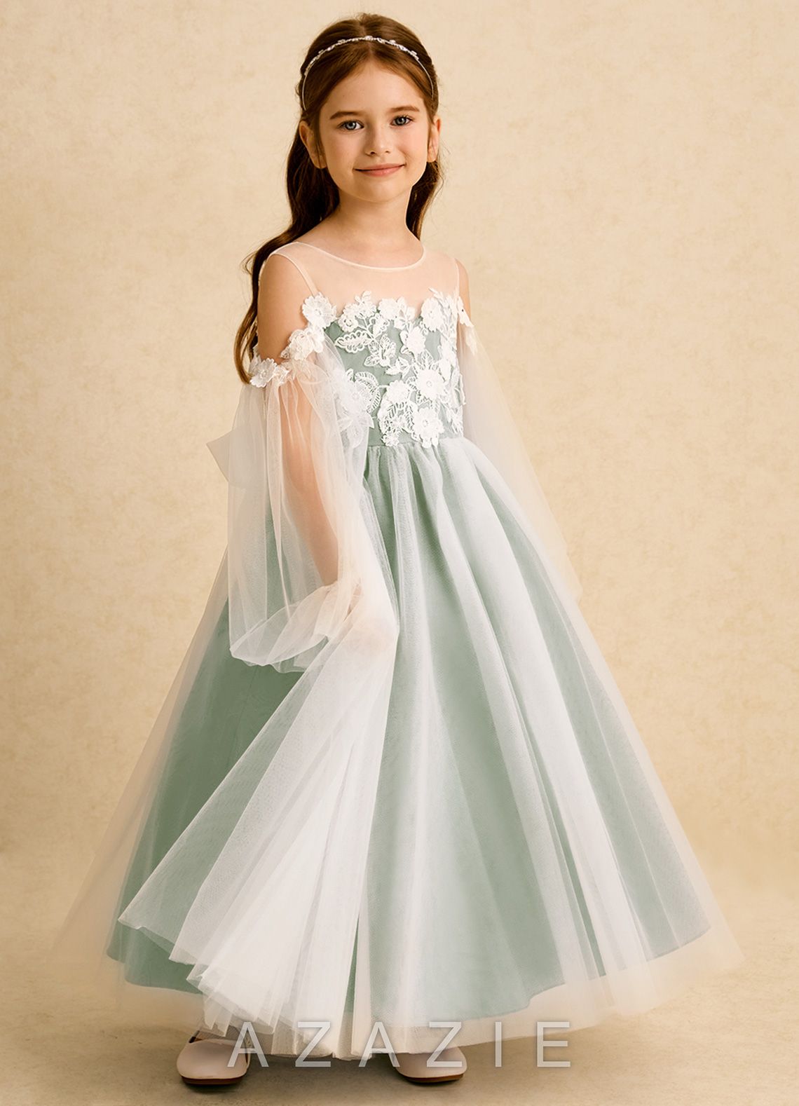 Azazie Zimi Dusty Sage Ball-Gown Sweetheart Neckline Tulle Dress dusty_sage