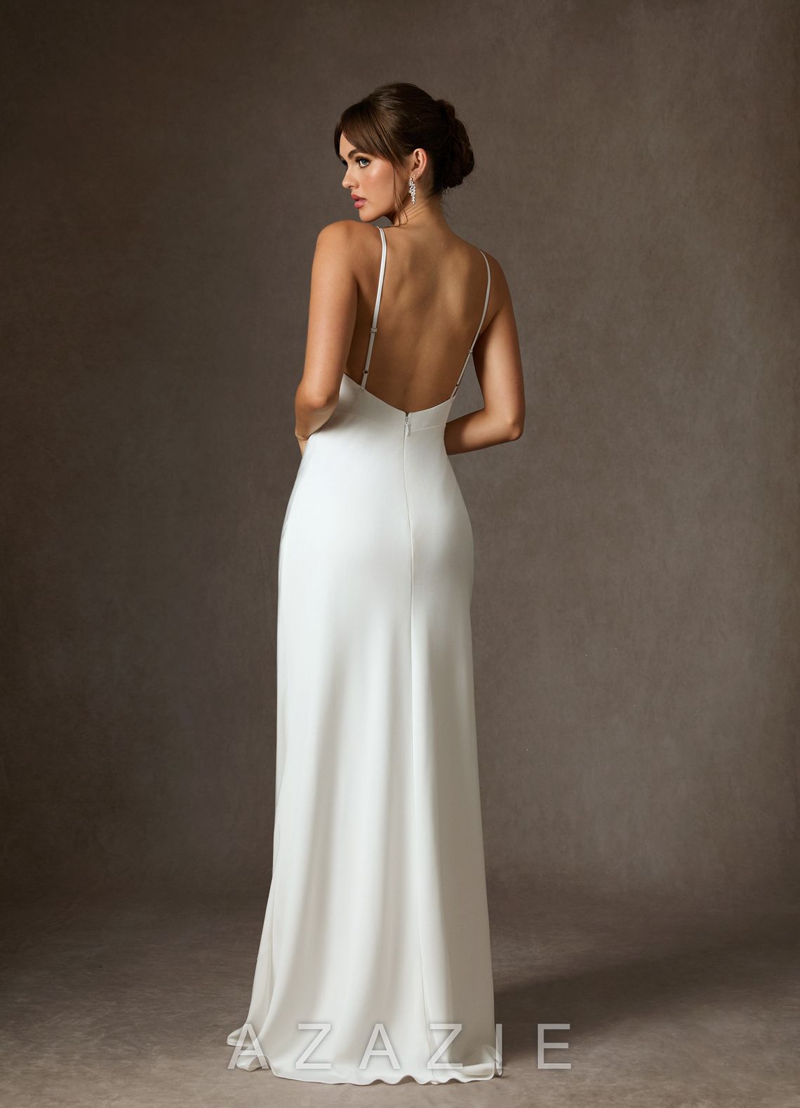 Azazie Caity Diamond White Fit and Flare Crepe Back Satin Dress diamond_white