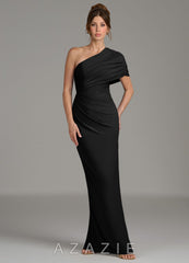 Azazie Essence Black Sheath One Shoulder Premium Stretch Jersey Dress black