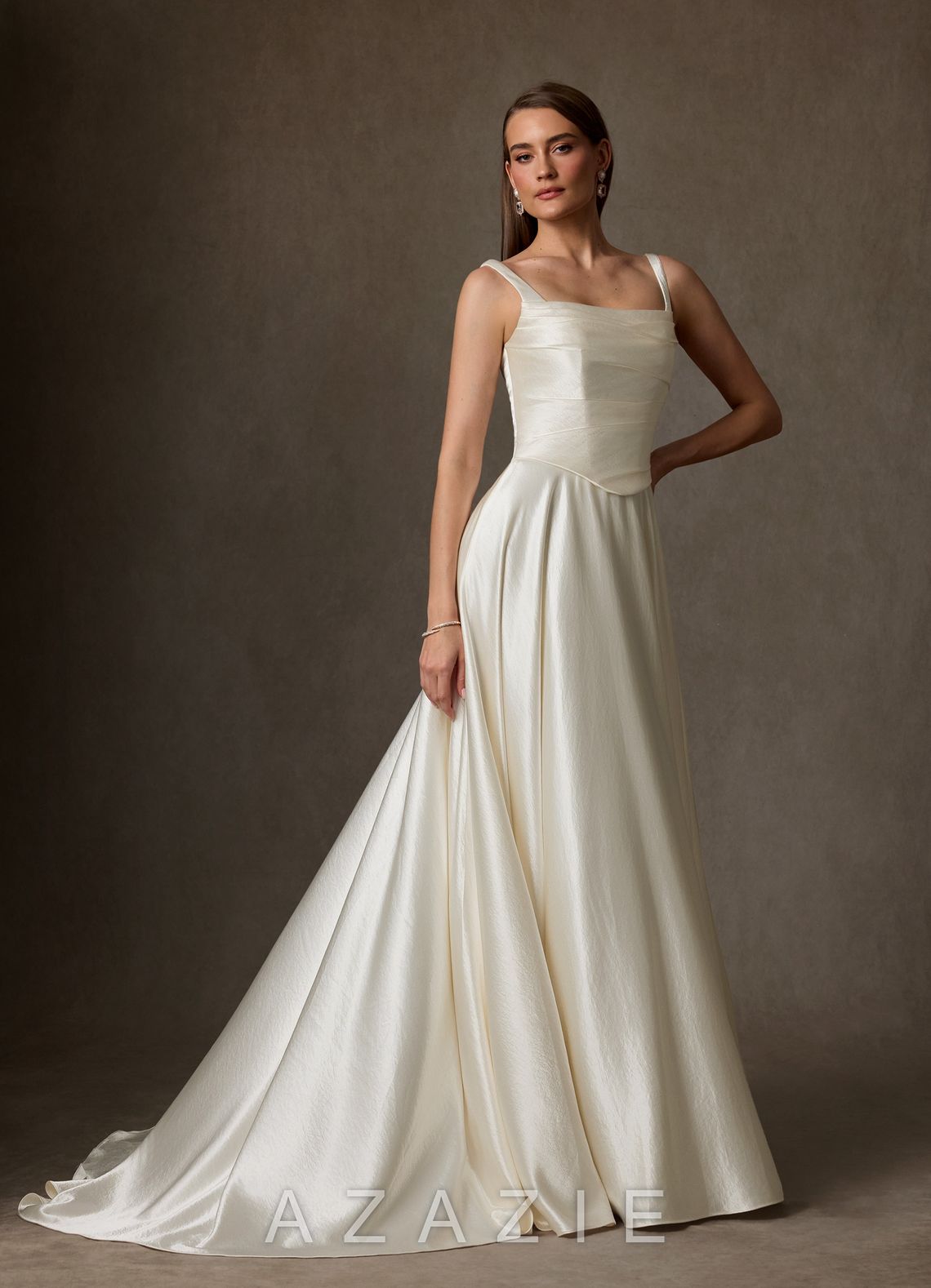 Azazie Samira Antique White A-Line Square Neckline Charmeuse Dress antique_white