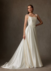 Azazie Samira Antique White A-Line Square Neckline Charmeuse Dress antique_white