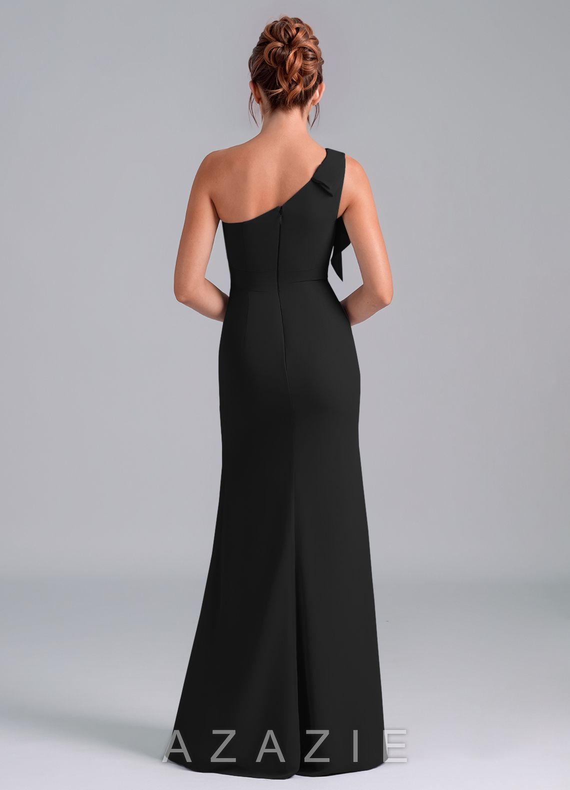 Azazie Rinna Black Mermaid One Shoulder Chiffon Dress black