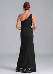 Azazie Rinna Black Mermaid One Shoulder Chiffon Dress black