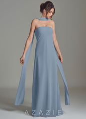 Azazie Ilana Dusty Blue A-Line Strapless Chiffon Dress