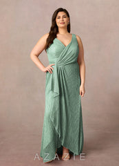 Azazie Tuscon Aquamarine A-Line Ruched Metallic Mesh Dress aquamarine