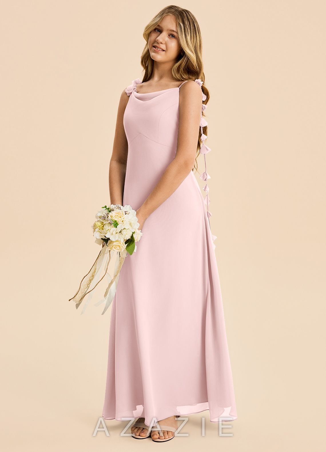 Azazie Gumdrop Junior Blushing Pink Empire Pleated Chiffon Dress blushing_pink