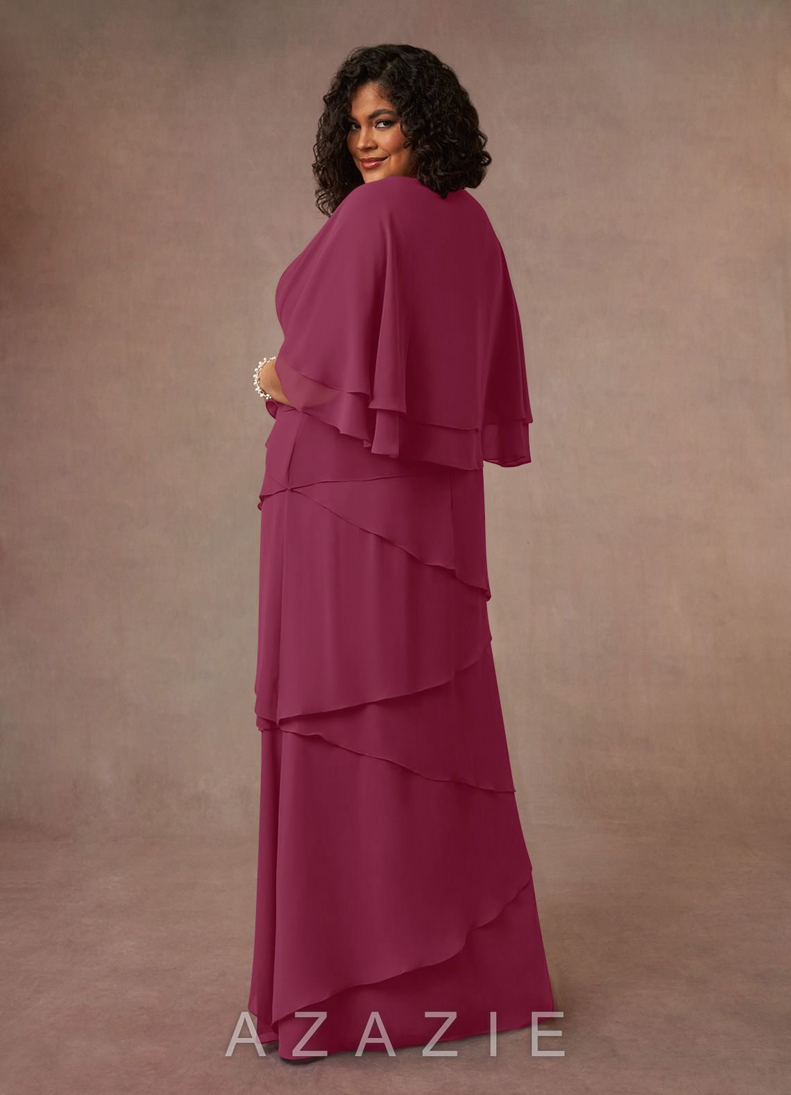 Azazie OHara Mulberry A-Line V-Neck Chiffon Dress mulberry