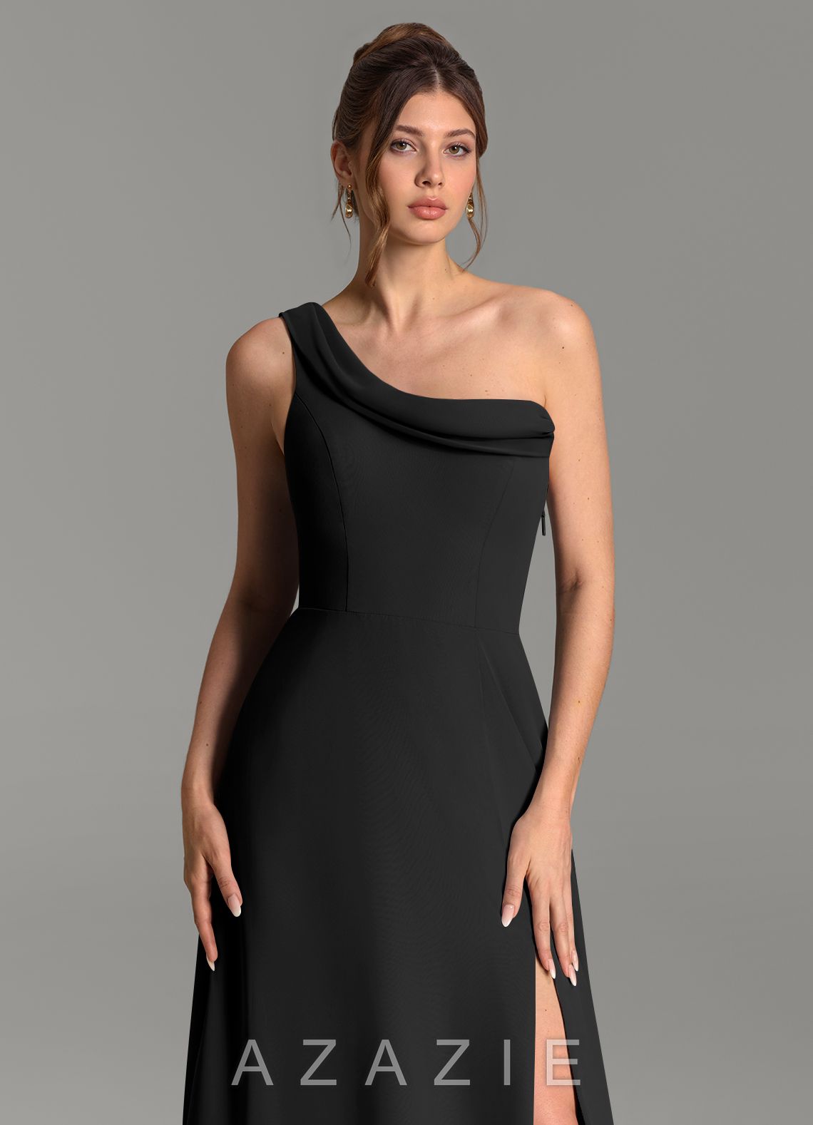 Azazie Thea Black A-Line One Shoulder Chiffon Dress black