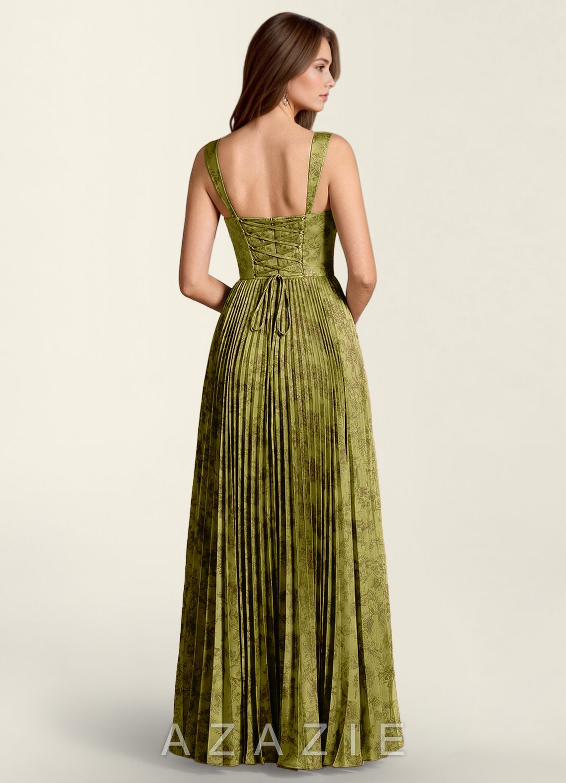 Simone Moss Brown Lace Corset A-line Dress