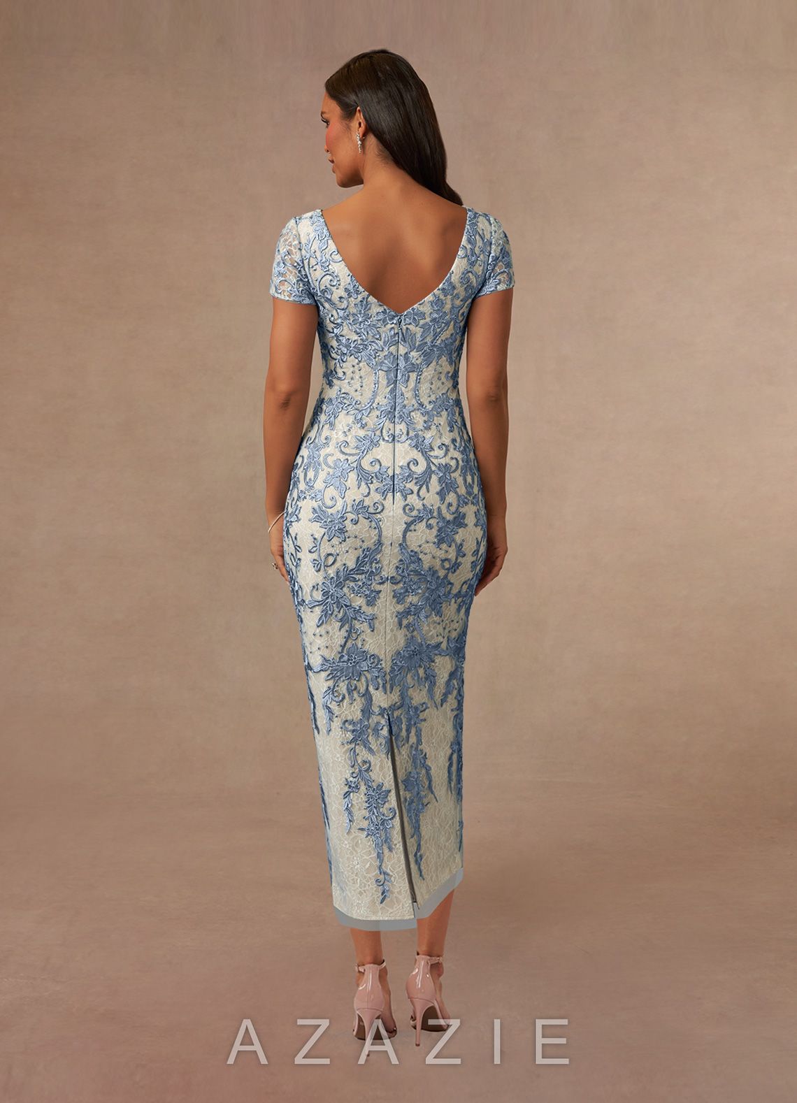 Azazie Alyssum Dusty Blue Sheath Scoop Lace Dress dusty_blue
