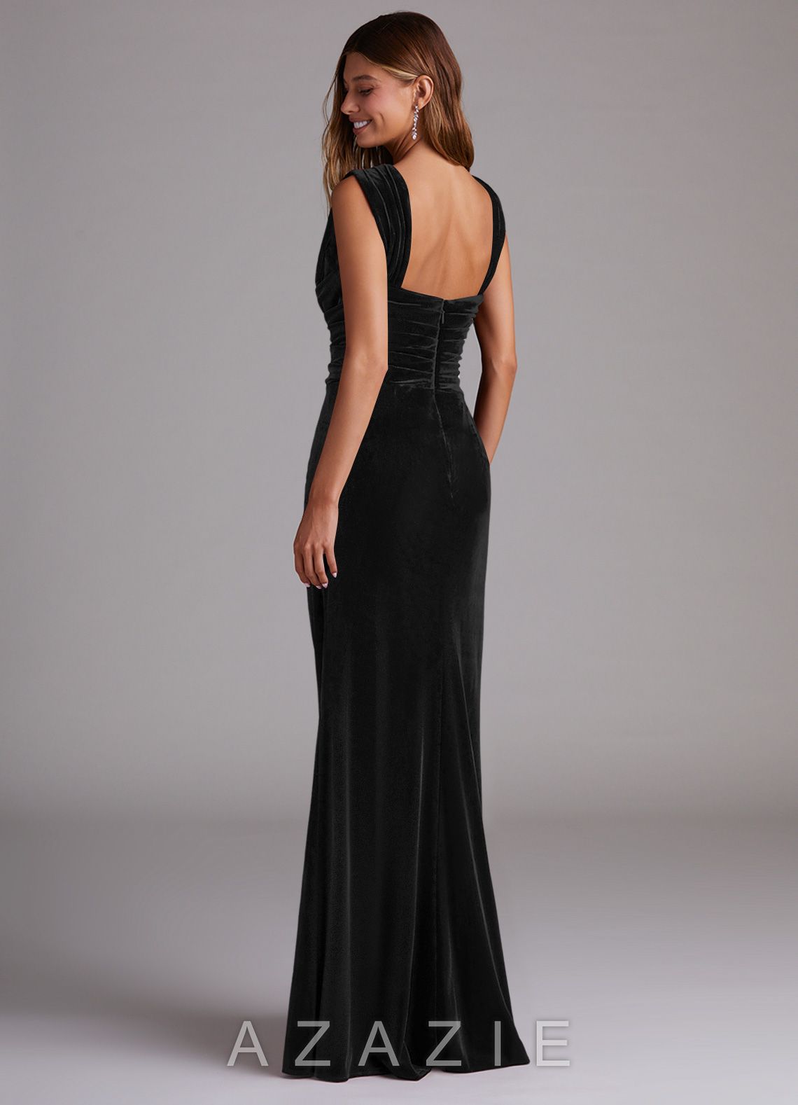 Azazie Genesis Black Sheath Pleated Velvet Dress black