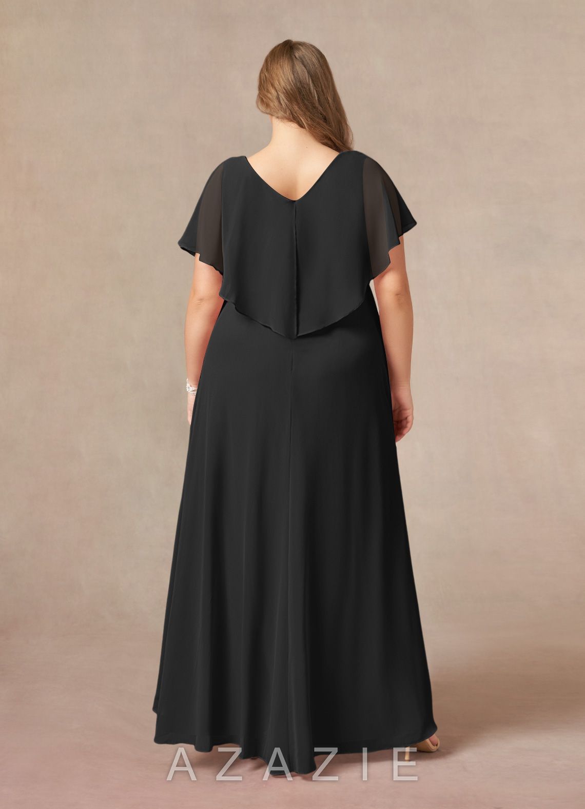 Azazie Eliza Black A-Line V-Neck Pleated Chiffon Dress black