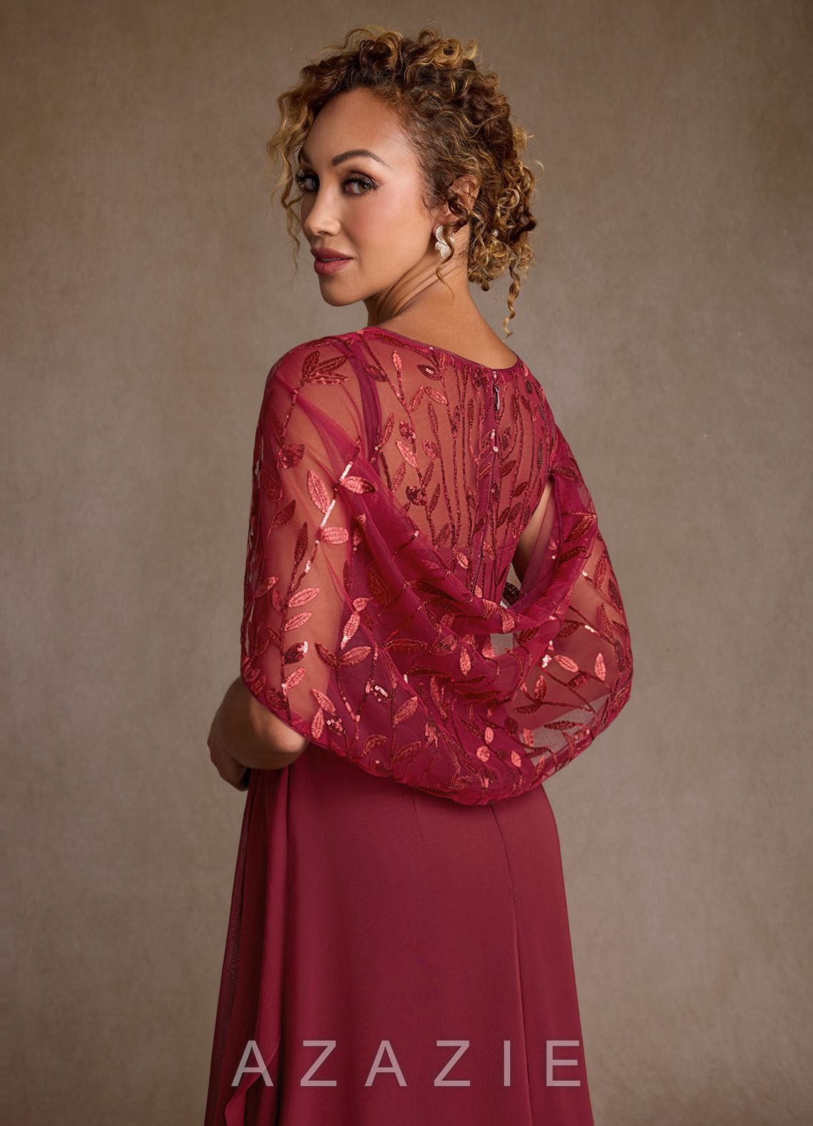 Azazie Beckley Burgundy A-Line Lace Chiffon Dress