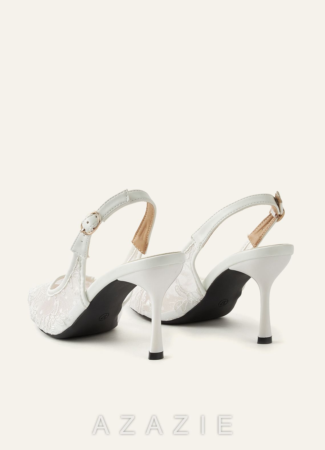 Embroidered Tulle Pointed Toe Slingback Heels  ivory