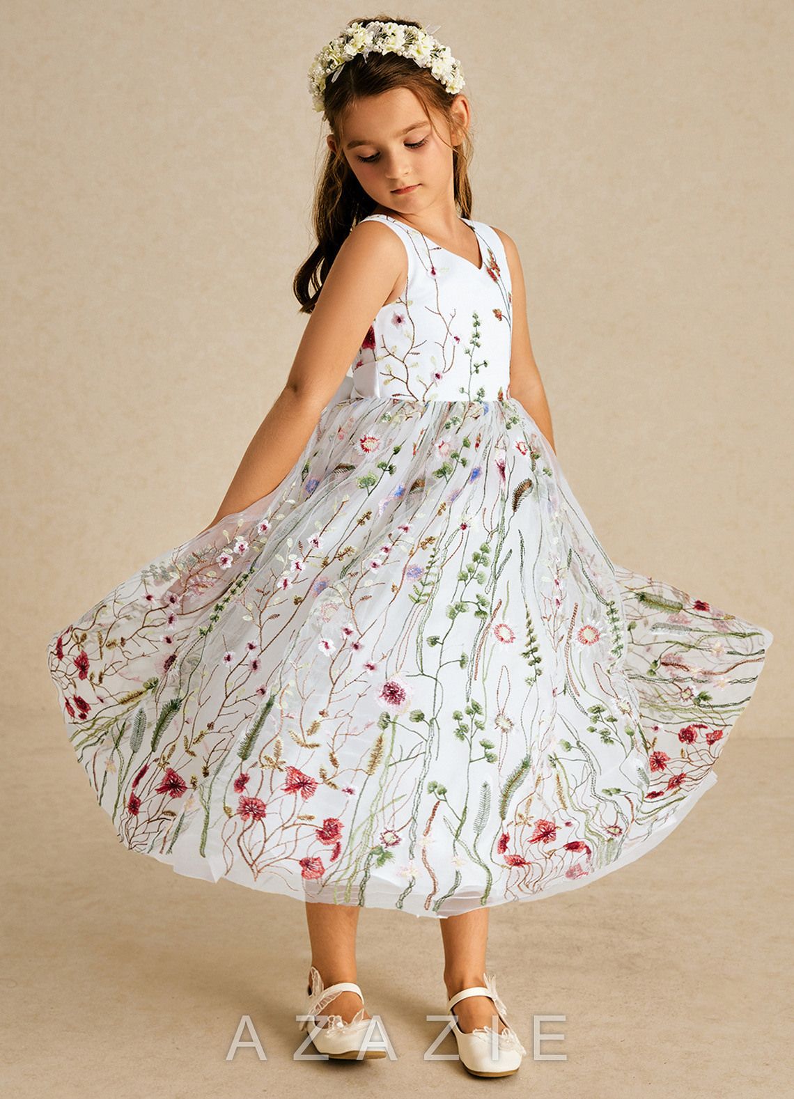 Azazie Arianna Diamond White A-Line Lace Tulle Dress diamond_white