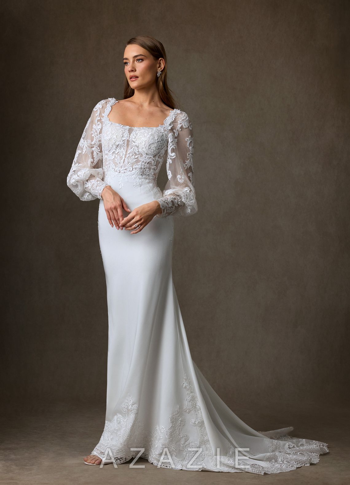 Azazie Isadora Diamond White Mermaid Lace Dress