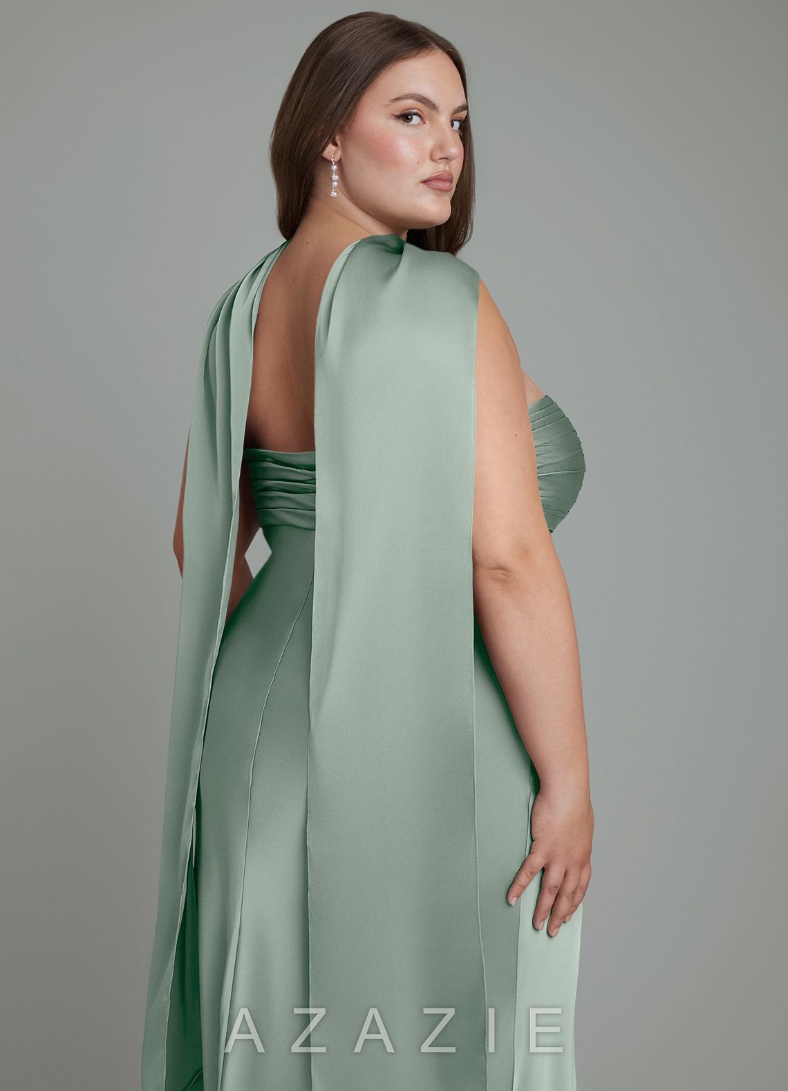 Azazie Saylor Agave Mermaid Strapless Stretch Satin Dress agave