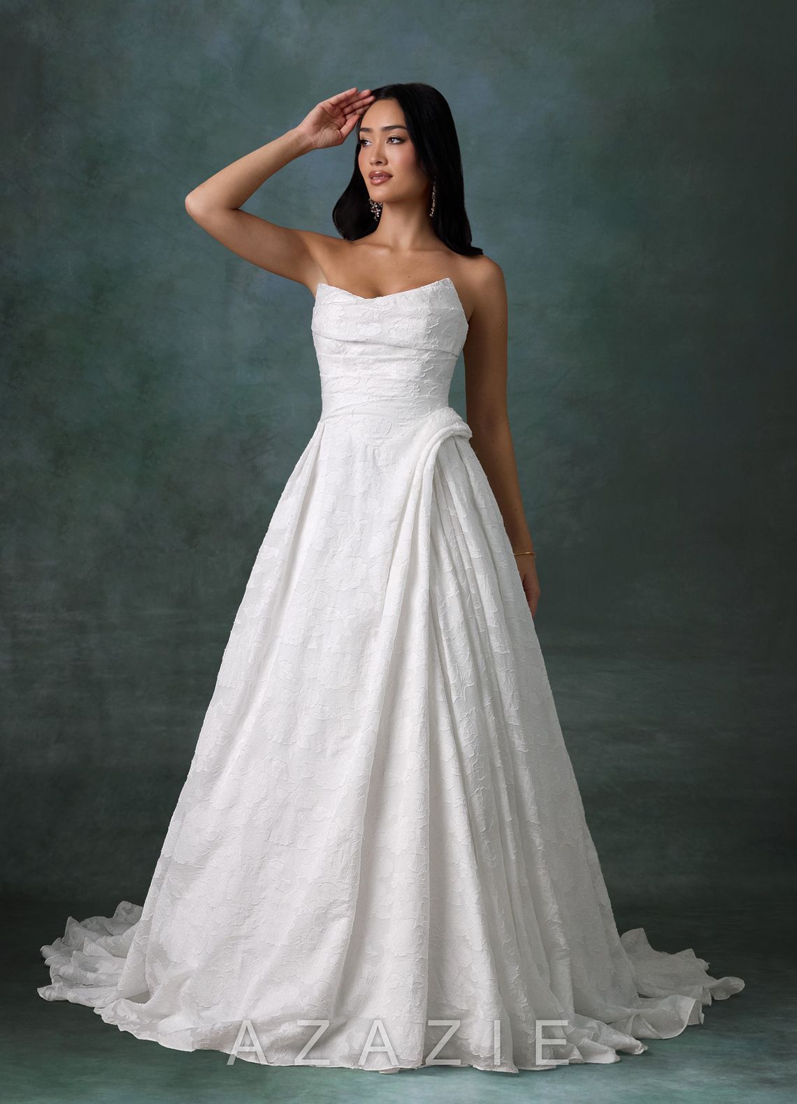 Azazie Ariana Diamond White Ball-Gown Strapless Floral Burnout Dress