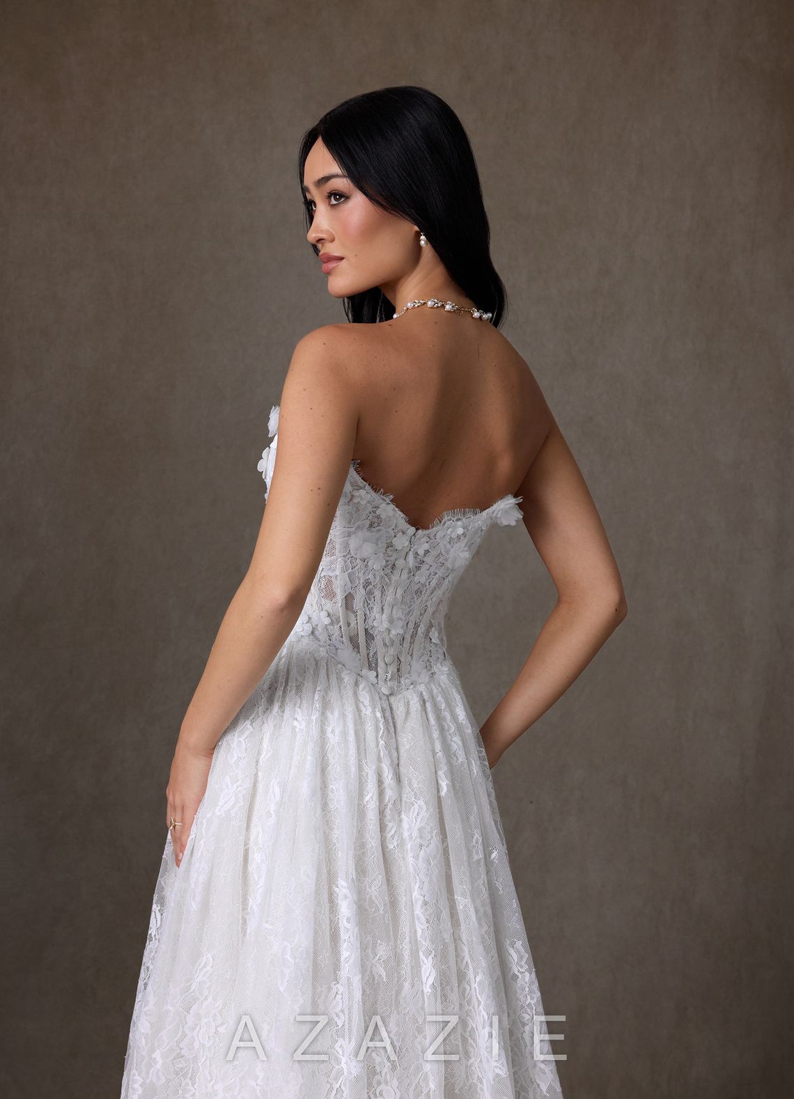 Azazie Vanessa Diamond White Ball-Gown Strapless Lace Dress diamond_white
