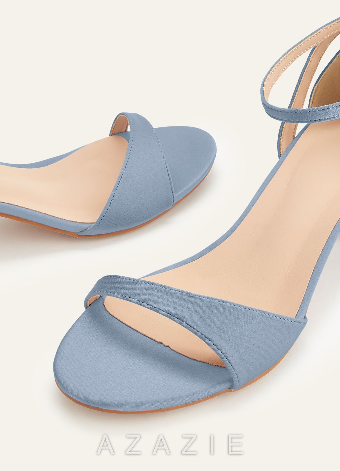 Matching Color Matte Satin Ankle Strap Block Heels  dusty_blue
