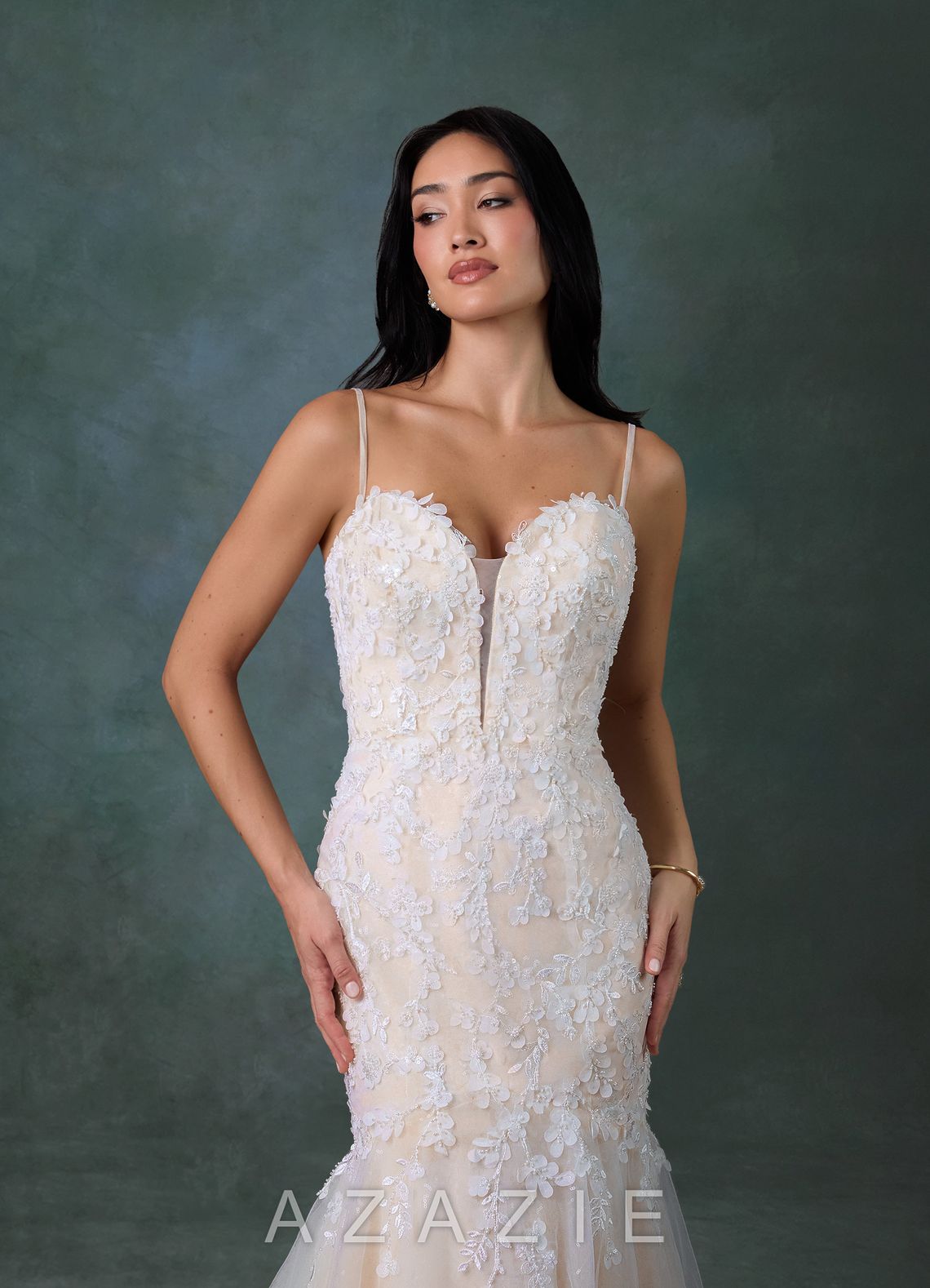 Azazie Chelley Diamond White Champagne Mermaid Strapless Tulle Dress diamond_white/champagne