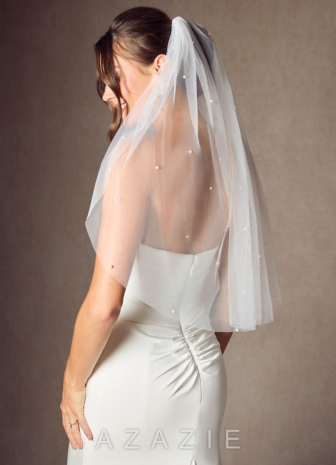 Jenna Pearl Waist Length Veil  diamond_white