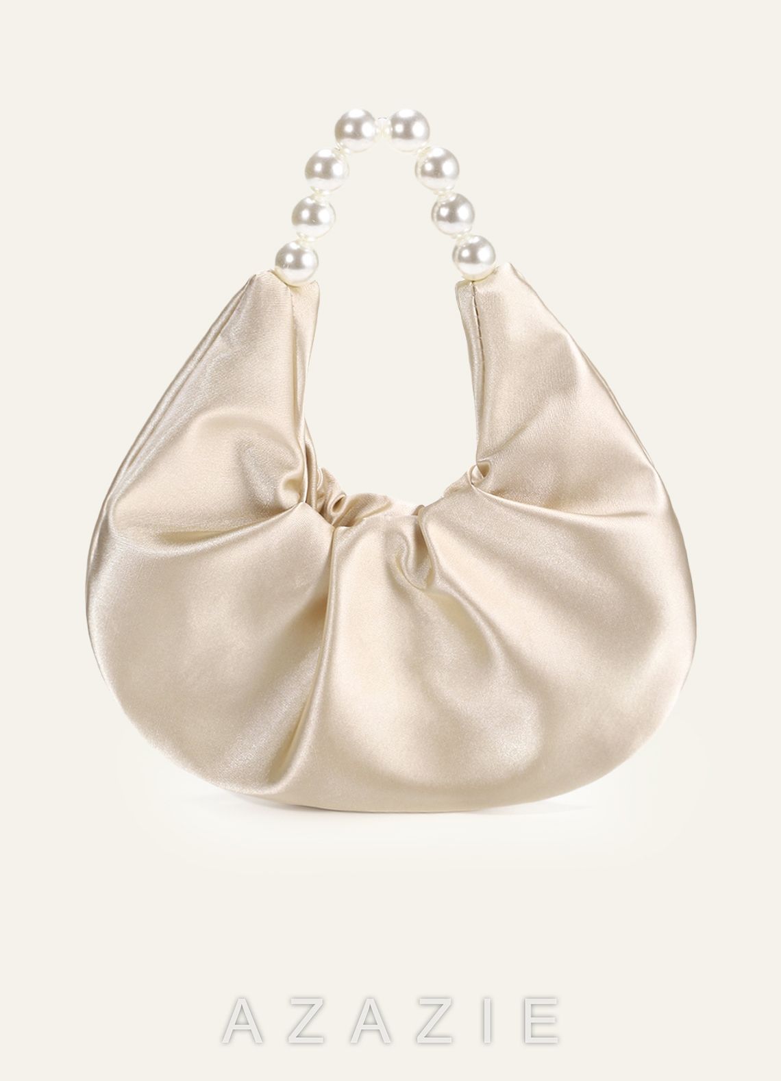 Satin Pearl Handle Ruched Handbag
