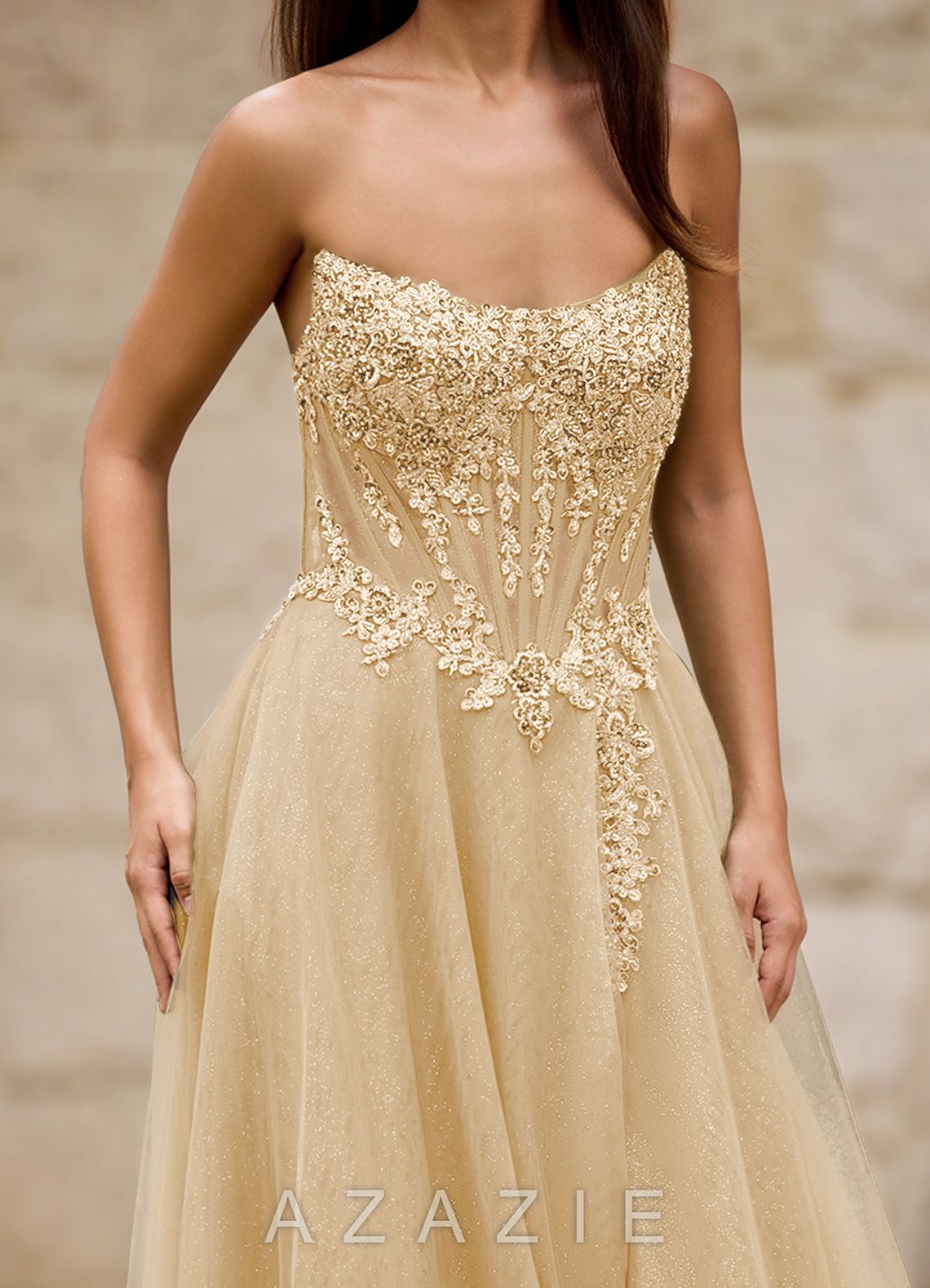 Brilliance Champagne Glitter Prom Dress