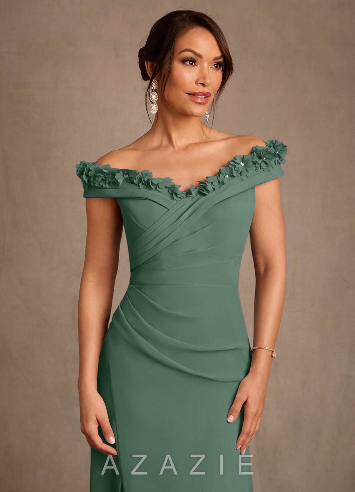 Azazie Jettie Eucalyptus Sheath Pleated Chiffon Dress eucalyptus