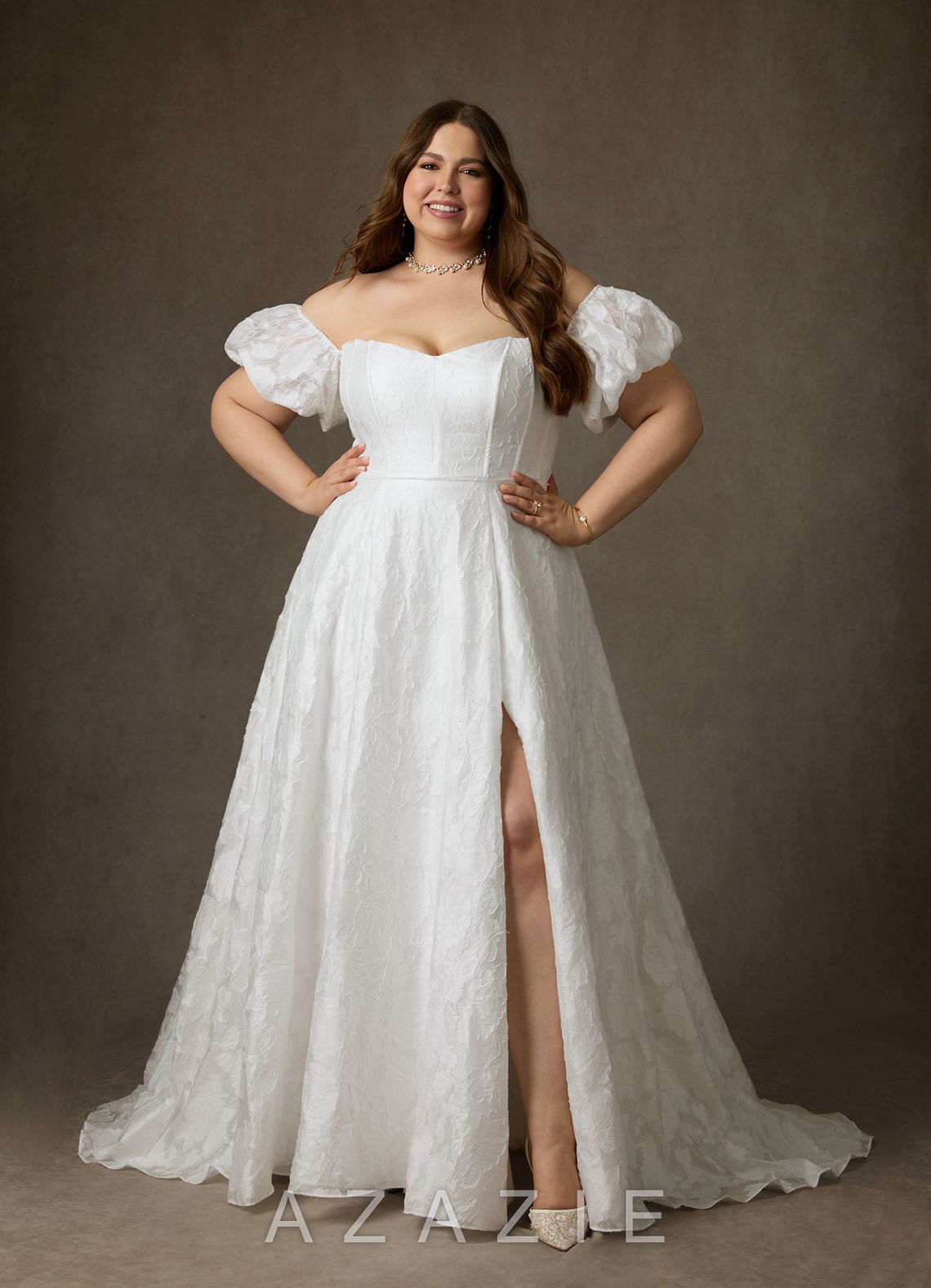 Azazie Gladiola Diamond White Ball-Gown Sweetheart Neckline Floral Burnout Jacquard Dress diamond_white