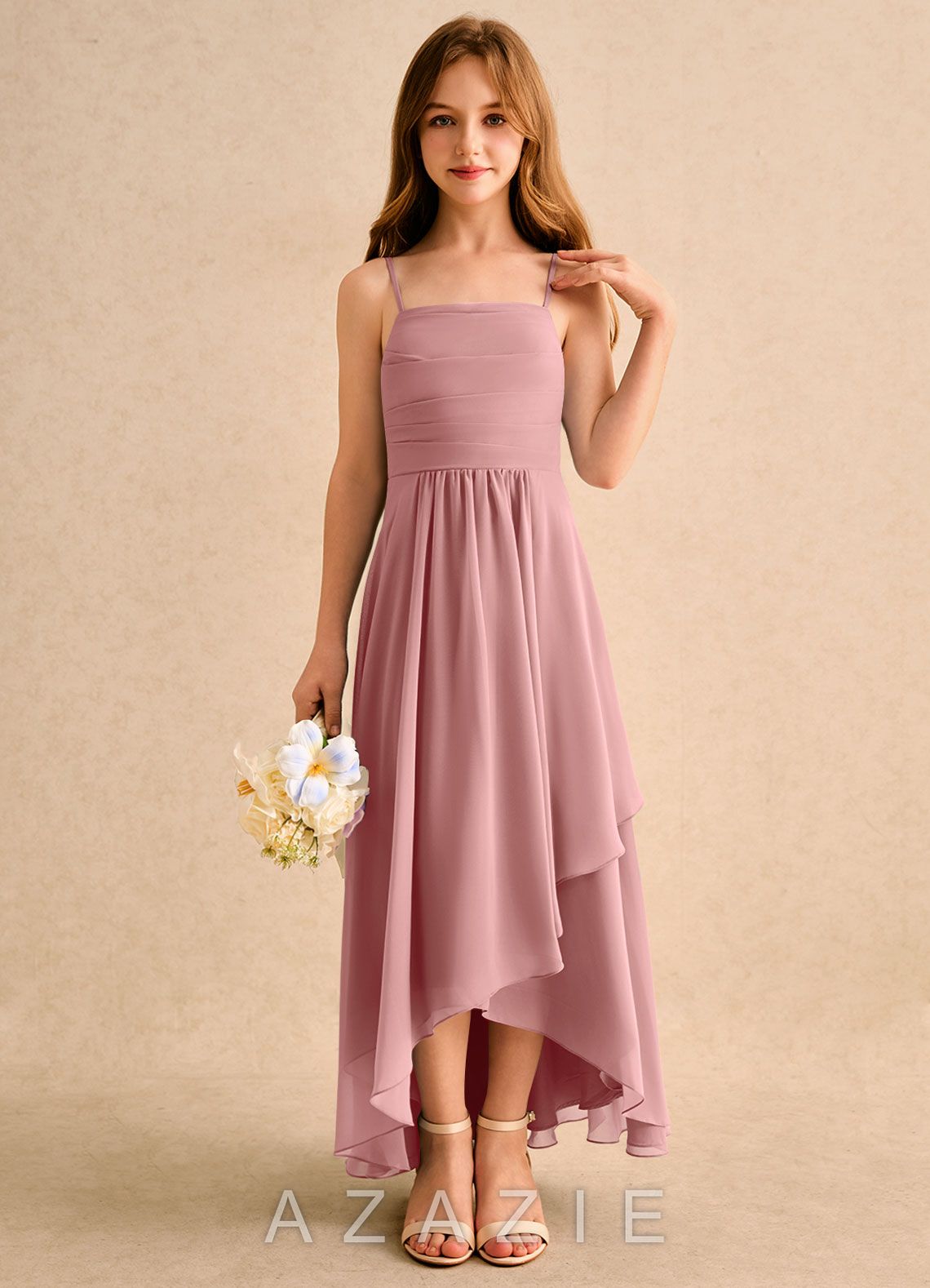 Azazie Twilight Dance Girls Formal Dusty Rose A-Line Pleated Chiffon Dress dusty_rose